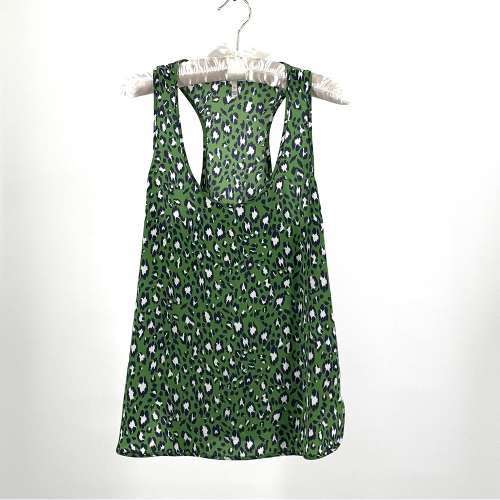 Joie Neely Savory 100% Silk Green Leopard Racerback Tank Size M